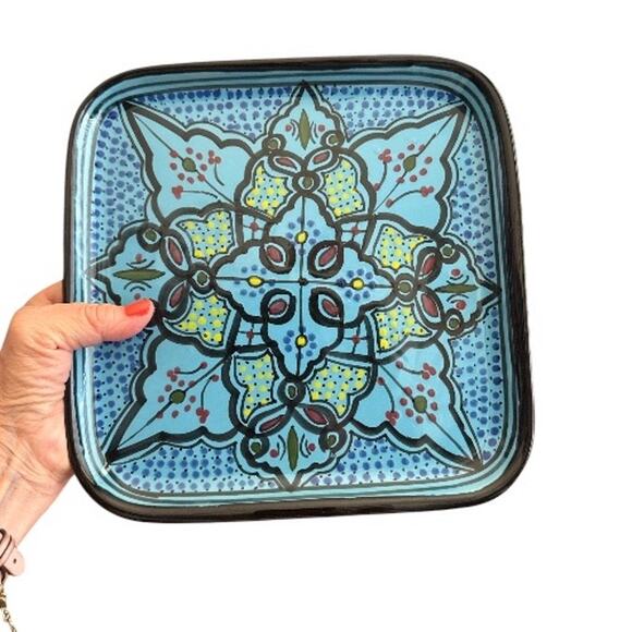 Le Souk Ceramique Tunisia Han Painted Square Serving Plate - Picture 5 of 10